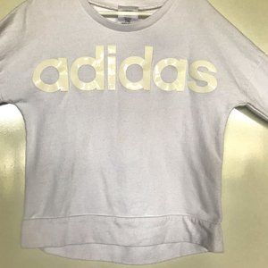 Adidas White Long Sleeve unisex shirt with large white Adidas on front size 7-8